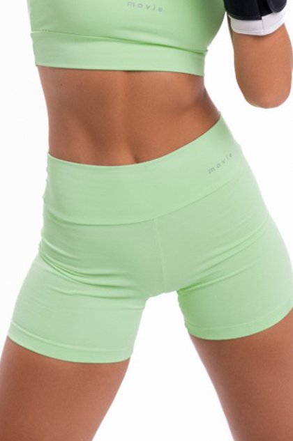 Short Fitness Feminino Verde Claro com Cós Alto e Modelagem em Detalhe Frontal (Movie Fitness)