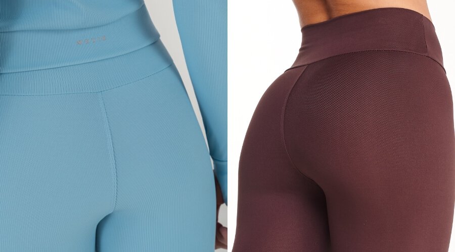 Compara&ccedil;&atilde;o visual entre legging canelada e legging lisa no corpo
