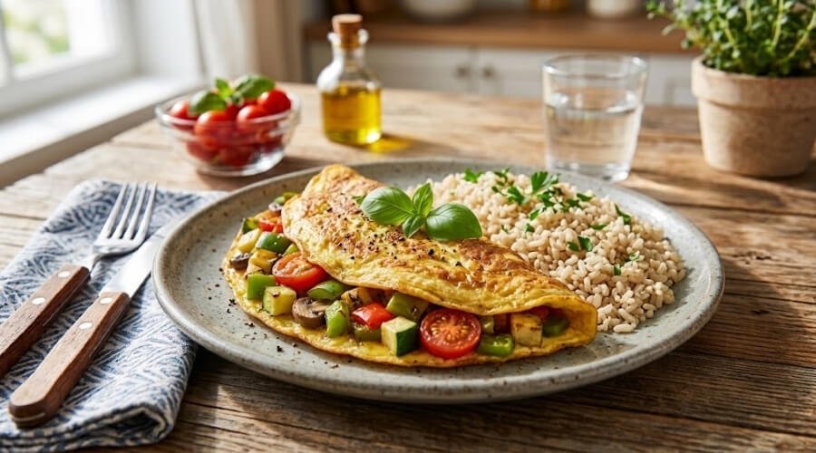 Omelete de Legumes com Arroz Integral